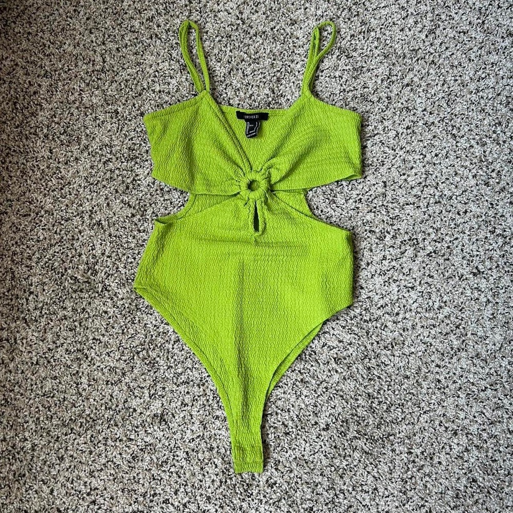 Forever 21 Lime Green Cutout Bodysuit Women's Small